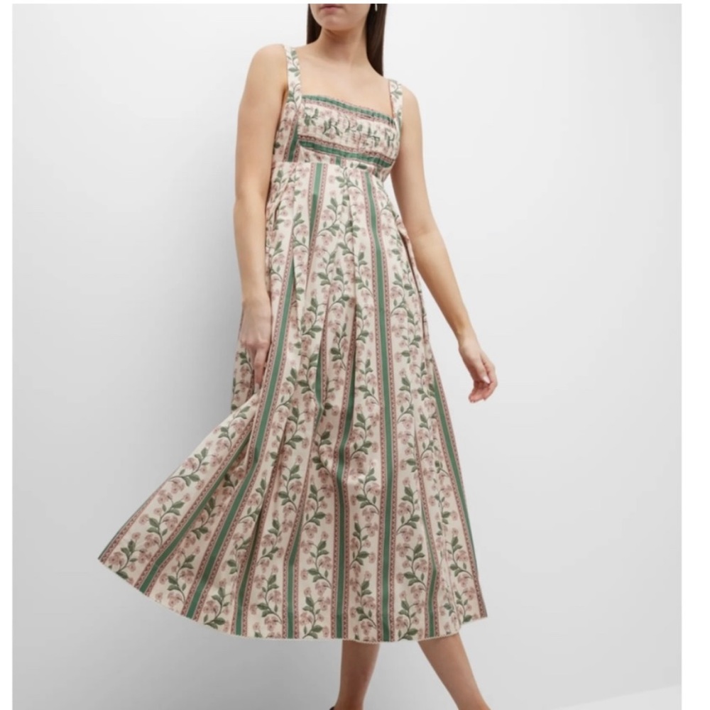 NWT $680 Agua By Agua Bendita Hortensia Square-Neck Floral Poplin Midi Dress M